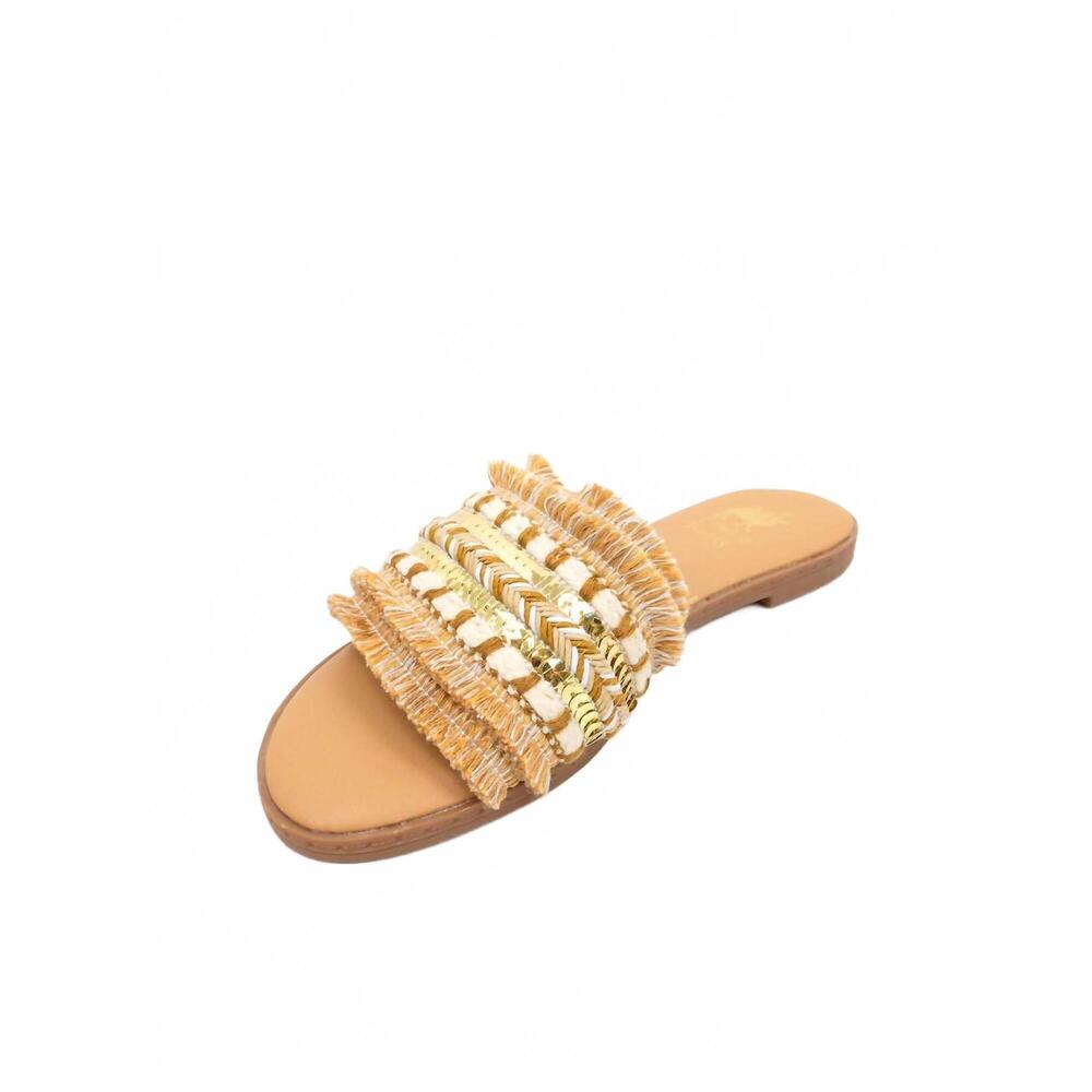 NEW CAMEL THREADS women's joy fringe and bead slide in camel - Picture 3 of 3